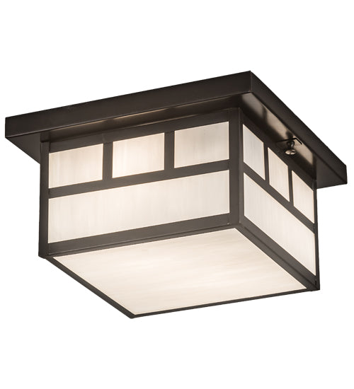 Meyda Lighting Hyde Park 17" 2-Light Craftsman Brown Double Bar Mission Flush Mount Light With White Art Shade Glass