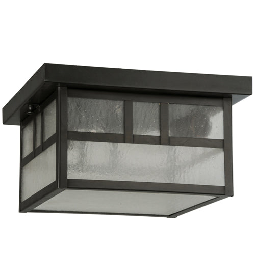 Meyda Lighting Hyde Park 17" 2-Light Craftsman Brown Flush Mount Light With Clear Seeded Shade Glass