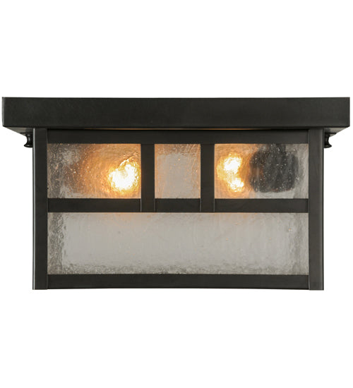 Meyda Lighting Hyde Park 17" 2-Light Craftsman Brown Flush Mount Light With Clear Seeded Shade Glass