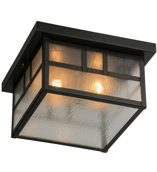 Meyda Lighting Hyde Park 17" 2-Light Craftsman Brown Flush Mount Light With Clear Seeded Shade Glass