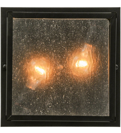 Meyda Lighting Hyde Park 17" 2-Light Craftsman Brown Flush Mount Light With Clear Seeded Shade Glass