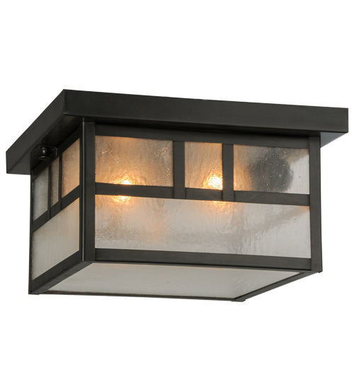 Meyda Lighting Hyde Park 17" 2-Light Craftsman Brown Flush Mount Light With Clear Seeded Shade Glass