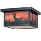 Meyda Lighting Hyde Park 17" 2-Light Craftsman Brown On Brass Deer Creek Flush Mount Light With Multi-Colored Shade Glass