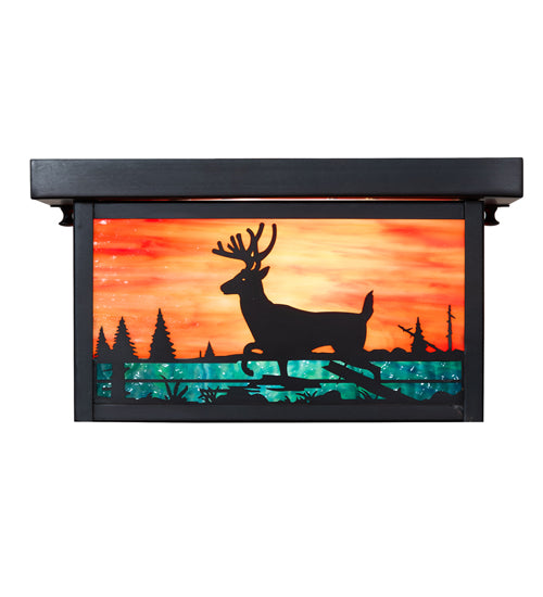 Meyda Lighting Hyde Park 17" 2-Light Craftsman Brown On Brass Deer Creek Flush Mount Light With Multi-Colored Shade Glass