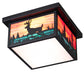 Meyda Lighting Hyde Park 17" 2-Light Craftsman Brown On Brass Deer Creek Flush Mount Light With Multi-Colored Shade Glass