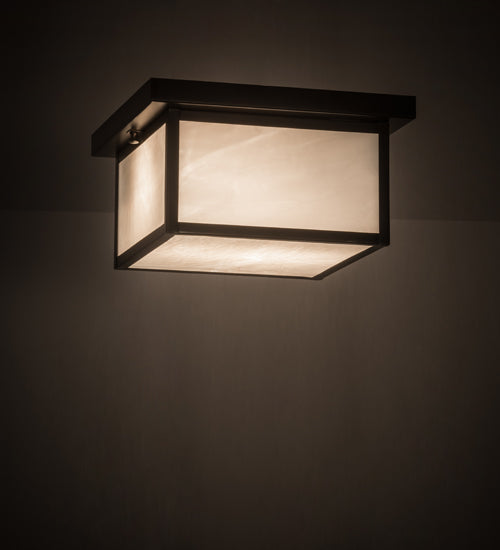 Meyda Lighting Hyde Park 17" 2-Light Craftsman Brown Prime Flush Mount Light With White Art Shade Glass