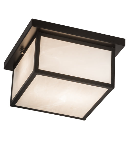 Meyda Lighting Hyde Park 17" 2-Light Craftsman Brown Prime Flush Mount Light With White Art Shade Glass