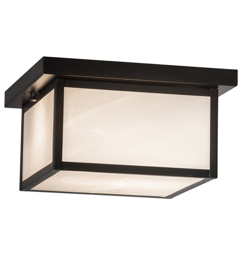 Meyda Lighting Hyde Park 17" 2-Light Craftsman Brown Prime Flush Mount Light With White Art Shade Glass