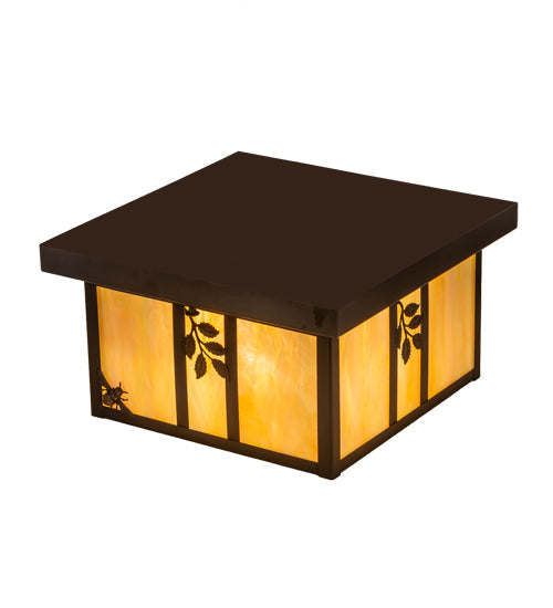 Meyda Lighting Hyde Park 17" 2-Light Craftsman Brown Sprig Flush Mount Light With Beige Iridescent Shade Glass