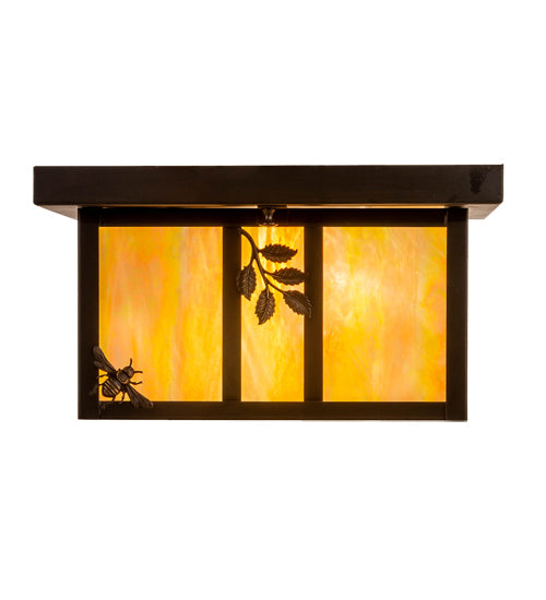 Meyda Lighting Hyde Park 17" 2-Light Craftsman Brown Sprig Flush Mount Light With Beige Iridescent Shade Glass