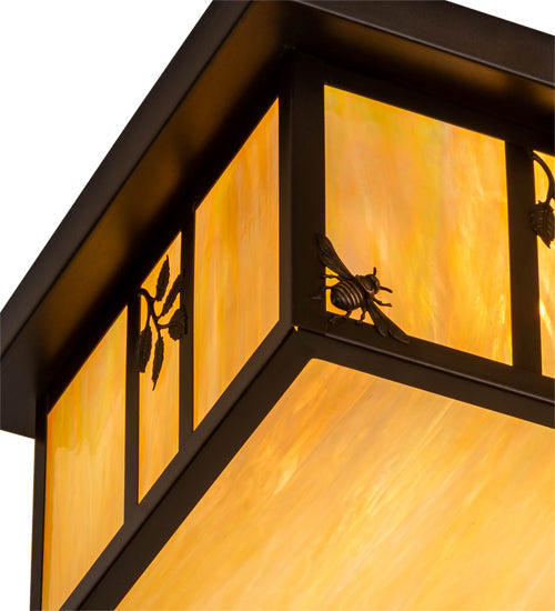Meyda Lighting Hyde Park 17" 2-Light Craftsman Brown Sprig Flush Mount Light With Beige Iridescent Shade Glass