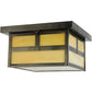 Meyda Lighting Hyde Park 17" 2-Light Craftsman Brown T Mission Flush Mount Light With Beige Art Shade Glass