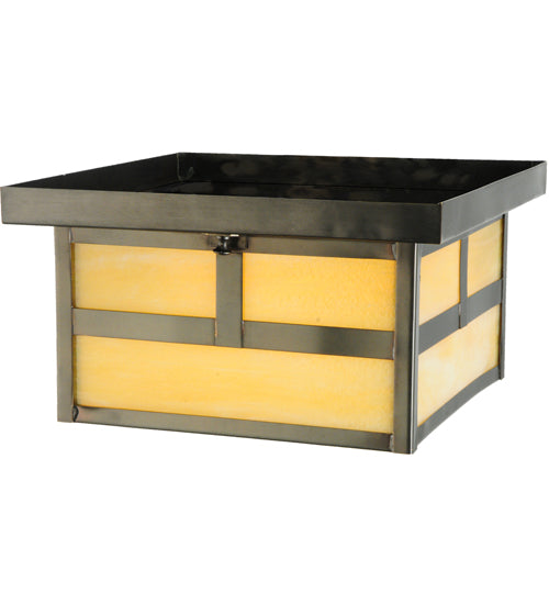 Meyda Lighting Hyde Park 17" 2-Light Craftsman Brown T Mission Flush Mount Light With Beige Art Shade Glass