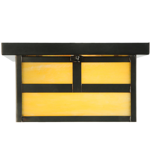 Meyda Lighting Hyde Park 17" 2-Light Craftsman Brown T Mission Flush Mount Light With Beige Art Shade Glass