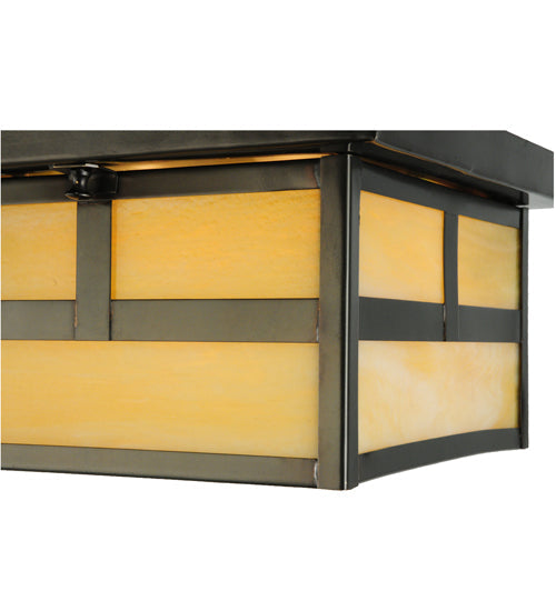Meyda Lighting Hyde Park 17" 2-Light Craftsman Brown T Mission Flush Mount Light With Beige Art Shade Glass