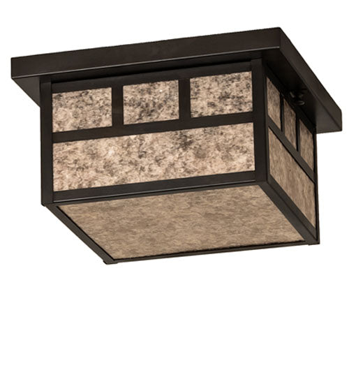 Meyda Lighting Hyde Park 17" 2-Light Craftsman Brown "T" Mission Flush Mount Light With Silver Mica Shade Glass