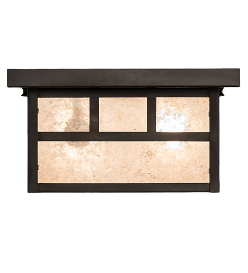 Meyda Lighting Hyde Park 17" 2-Light Craftsman Brown "T" Mission Flush Mount Light With Silver Mica Shade Glass