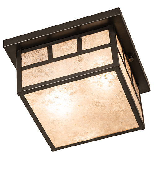 Meyda Lighting Hyde Park 17" 2-Light Craftsman Brown "T" Mission Flush Mount Light With Silver Mica Shade Glass