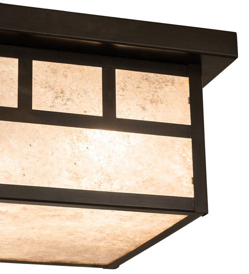 Meyda Lighting Hyde Park 17" 2-Light Craftsman Brown "T" Mission Flush Mount Light With Silver Mica Shade Glass