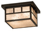 Meyda Lighting Hyde Park 17" 2-Light Craftsman Brown "T" Mission Flush Mount Light With Silver Mica Shade Glass