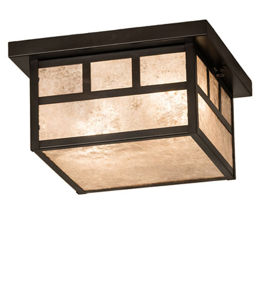 Meyda Lighting Hyde Park 17" 2-Light Craftsman Brown "T" Mission Flush Mount Light With Silver Mica Shade Glass