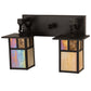 Meyda Lighting Hyde Park 17" 2-Light Craftsman Brown "T" Mission Vanity Light With Beige Iridescent And Amber Mica Shade Glass