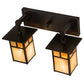 Meyda Lighting Hyde Park 17" 2-Light Craftsman Brown "T" Mission Vanity Light With Beige Iridescent And Amber Mica Shade Glass