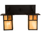 Meyda Lighting Hyde Park 17" 2-Light Craftsman Brown "T" Mission Vanity Light With Beige Iridescent And Amber Mica Shade Glass