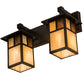 Meyda Lighting Hyde Park 17" 2-Light Craftsman Brown "T" Mission Vanity Light With Beige Iridescent And Amber Mica Shade Glass