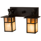 Meyda Lighting Hyde Park 17" 2-Light Craftsman Brown "T" Mission Vanity Light With Beige Iridescent And Amber Mica Shade Glass