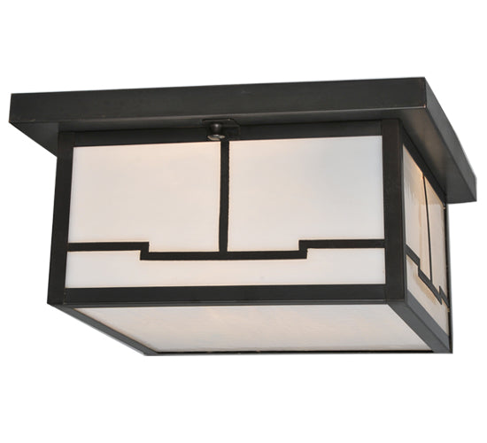 Meyda Lighting Hyde Park 17" 2-Light Craftsman Brown Valley View Flush Mount Light With White Shade Glass