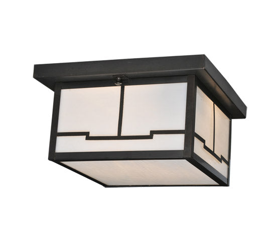 Meyda Lighting Hyde Park 17" 2-Light Craftsman Brown Valley View Flush Mount Light With White Shade Glass