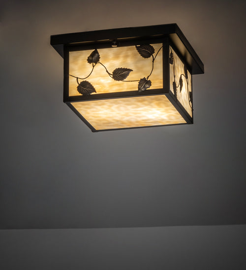 Meyda Lighting Hyde Park 17" 2-Light Craftsman Brown Vine Leaf Flush Mount Light With Beige Art Shade Glass