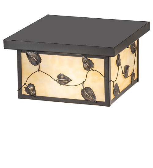 Meyda Lighting Hyde Park 17" 2-Light Craftsman Brown Vine Leaf Flush Mount Light With Beige Art Shade Glass