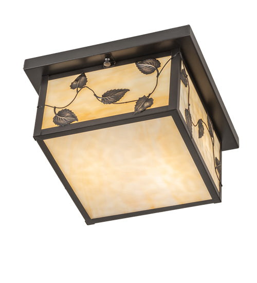 Meyda Lighting Hyde Park 17" 2-Light Craftsman Brown Vine Leaf Flush Mount Light With Beige Art Shade Glass