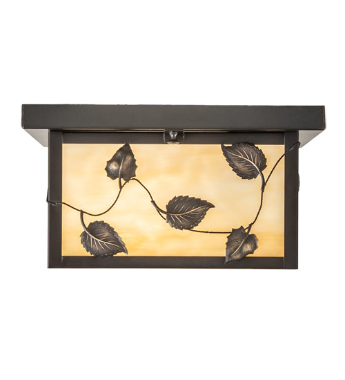 Meyda Lighting Hyde Park 17" 2-Light Craftsman Brown Vine Leaf Flush Mount Light With Beige Art Shade Glass