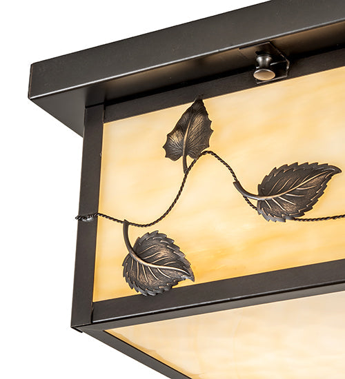 Meyda Lighting Hyde Park 17" 2-Light Craftsman Brown Vine Leaf Flush Mount Light With Beige Art Shade Glass