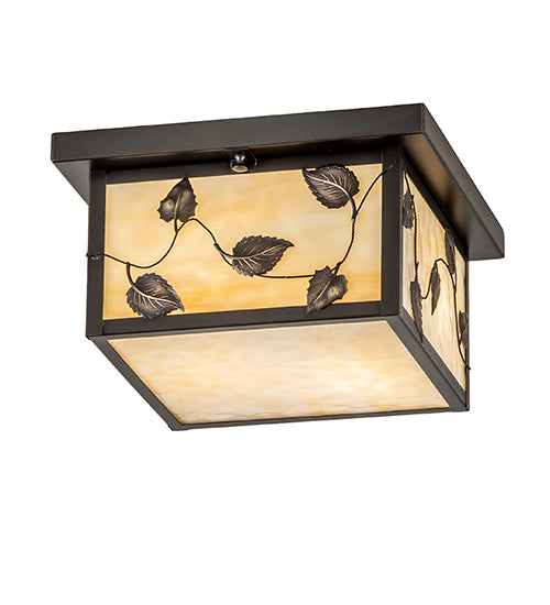Meyda Lighting Hyde Park 17" 2-Light Craftsman Brown Vine Leaf Flush Mount Light With Beige Art Shade Glass