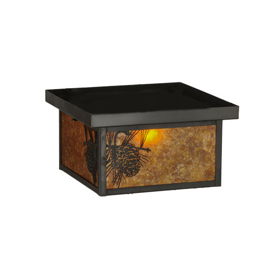 Meyda Lighting Hyde Park 17" 2-Light Craftsman Brown Winter Pine Flush Mount Light With Amber Mica Shade Glass