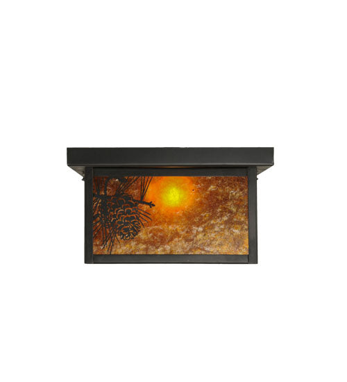 Meyda Lighting Hyde Park 17" 2-Light Craftsman Brown Winter Pine Flush Mount Light With Amber Mica Shade Glass