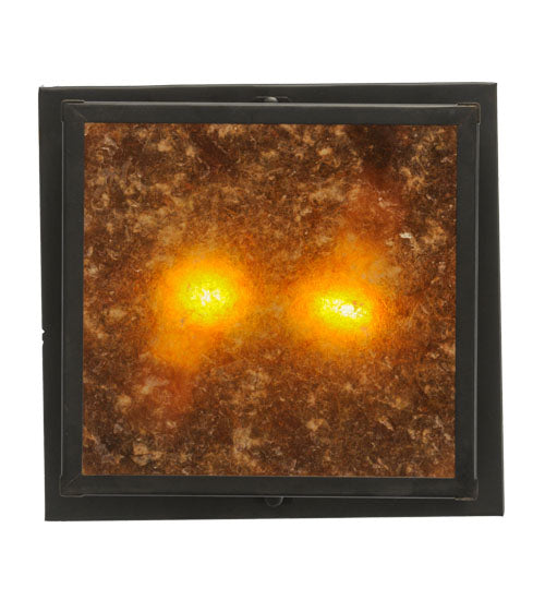 Meyda Lighting Hyde Park 17" 2-Light Craftsman Brown Winter Pine Flush Mount Light With Amber Mica Shade Glass