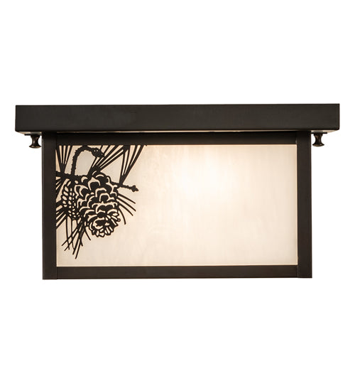 Meyda Lighting Hyde Park 17" 2-Light Craftsman Brown Winter Pine Flush Mount Light With White Art Shade Glass