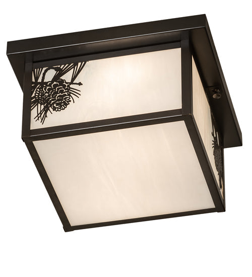 Meyda Lighting Hyde Park 17" 2-Light Craftsman Brown Winter Pine Flush Mount Light With White Art Shade Glass