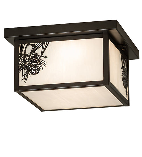 Meyda Lighting Hyde Park 17" 2-Light Craftsman Brown Winter Pine Flush Mount Light With White Art Shade Glass