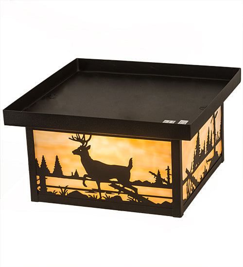 Meyda Lighting Hyde Park 17" 2-Light Textured Black Deer Creek Flush Mount Light With Beige Art Shade Glass