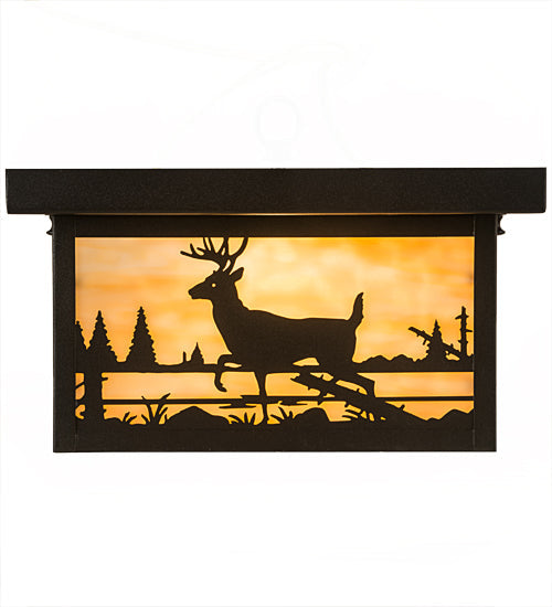 Meyda Lighting Hyde Park 17" 2-Light Textured Black Deer Creek Flush Mount Light With Beige Art Shade Glass