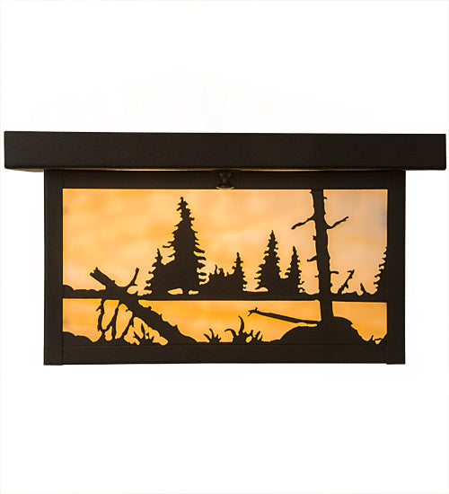 Meyda Lighting Hyde Park 17" 2-Light Textured Black Deer Creek Flush Mount Light With Beige Art Shade Glass