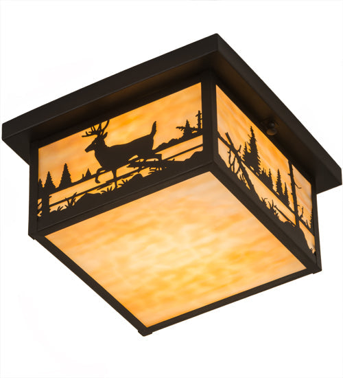 Meyda Lighting Hyde Park 17" 2-Light Textured Black Deer Creek Flush Mount Light With Beige Art Shade Glass