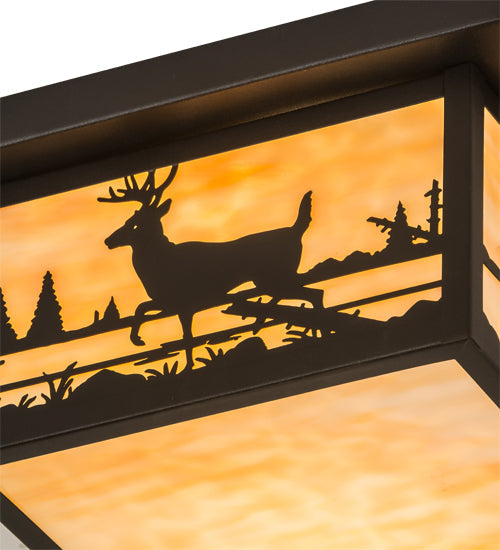 Meyda Lighting Hyde Park 17" 2-Light Textured Black Deer Creek Flush Mount Light With Beige Art Shade Glass
