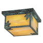 Meyda Lighting Hyde Park 17" 2-Light Verdigris Maple Leaf Flush Mount Light With Beige Iridescent Shade Glass